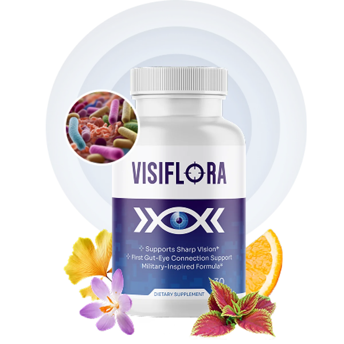 VisiFlora Longevity & Vitality Supplement Bottle (Front Label)